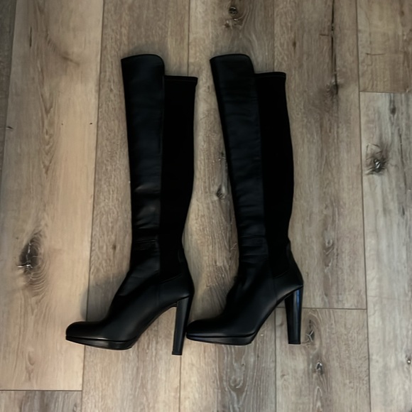 Stuart Weitzman, 7.5, Midnight Black Leather Stretch Calf Knee High Boots - Picture 2 of 12